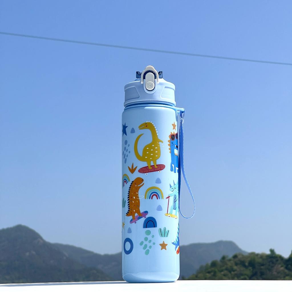 New Large Capacity BPA-Free Plastic Cup:Adorable Cartoon Design with Portable Handle & Straw Space-Themed Insulated Cup for Kids