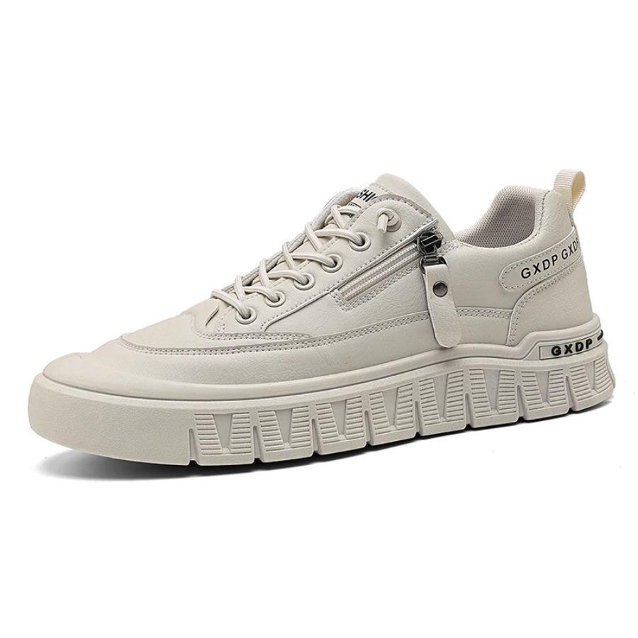 

2025 Summer New Side-zipper Waterproof Leather Shoes, Breathable, Casual, Flat, Low-top, Round-toe High-quality Sports Shoes 39 білий