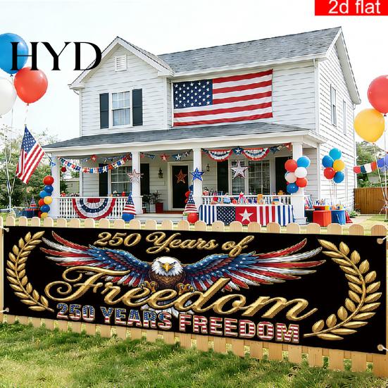Independence Day Banner 250th Anniversary 6.5x1.5ft 250 Years of Freedom American Patriotic Decoration 1776-2026 Waterproof USA Porch Sign for