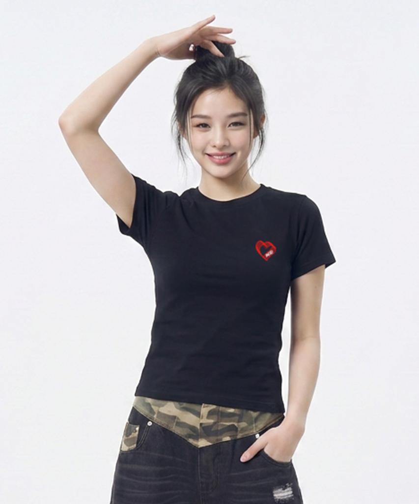 Peideu Pd Small Heart Slim Fit Short Sleeve T-Shirt Black