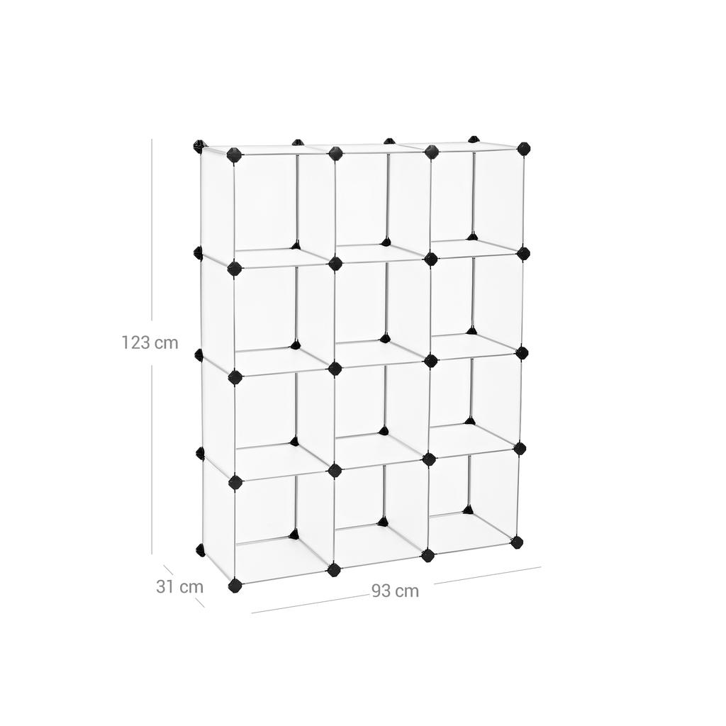 SONGMICS Closet Cabinet, Bookcase, Storage Unit, Interlocking Plastic Cubes, Easy to Assemble, for Living Room, Closet, Bedroom, Office