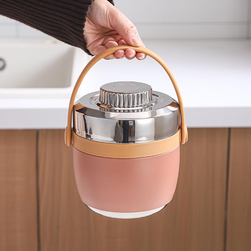 304 Stainless Steel Insulated Double-Layer Lunch Box with Portable Handle and Custom Logo