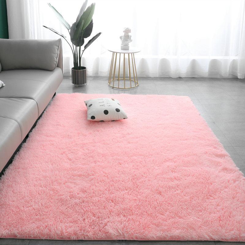 VIKAMA Nordic Style Silk Wool Tie Dyed Solid Color Long Hair Tea Table Living Room Bedroom Household Carpet Floor Bay Window Mat
