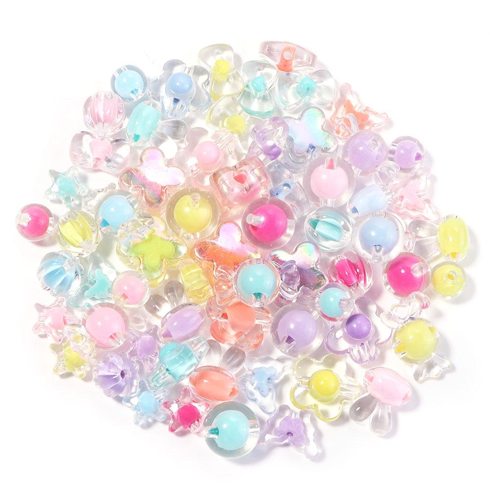 50pcs/lot Colored Acrylic Round Beads Loose Spacer Star Flower Pumpkin Bead For Girls DIY Charm Jewelry Making Bracelet Necklace