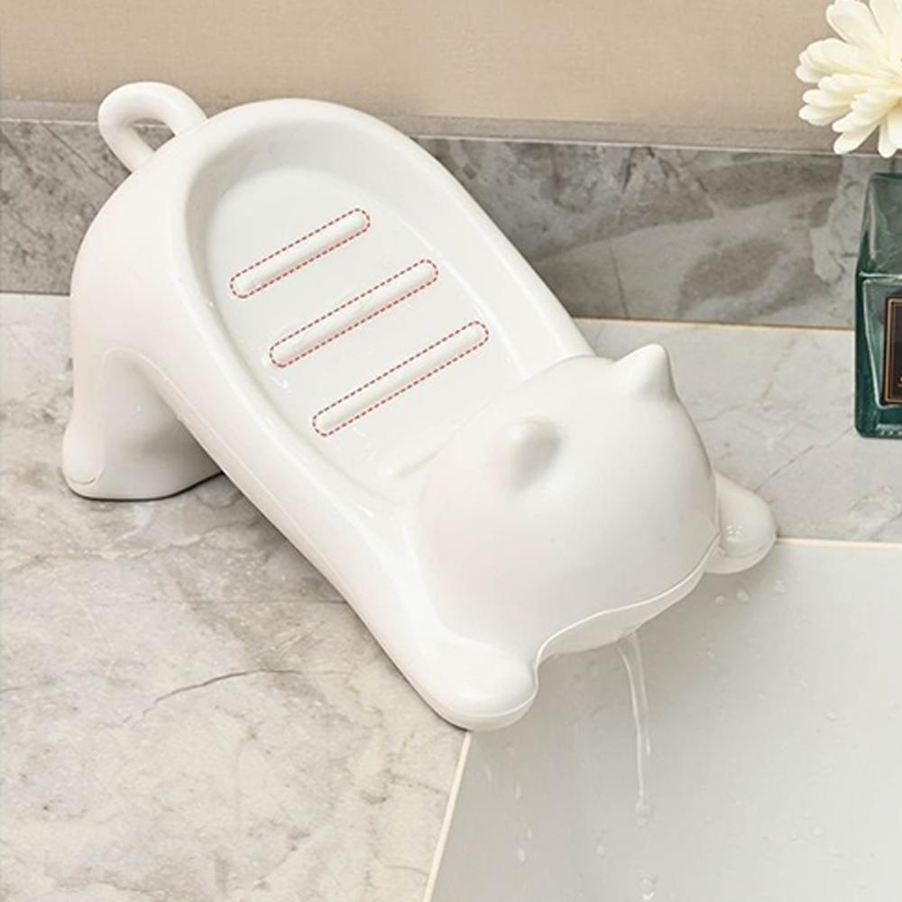 Drainable Sponge Soap Bar Container Cute Cat-shaped Creative Water Drain Soap Tray Washing Sponge Holder For Home Bathroom