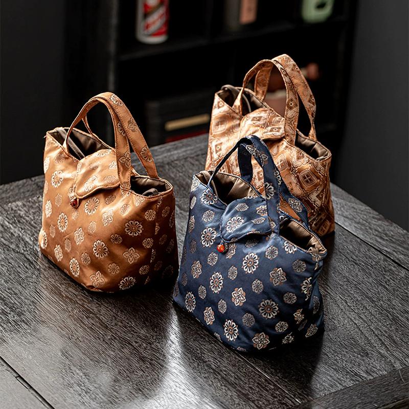 Vintage Zen Style  Tea Set Storage Bag, Large Capacity Waterproof Portable Travel Camping Organizer for Teapot Cups Accessories