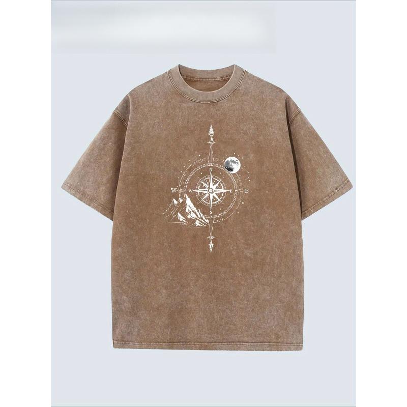 European Size Street Retro Style Creative Pattern Printed Men'S Fashion T-Shirt, High-Quality Heavy-Weight Washed Men'S Vintage Distressed Men'S Top