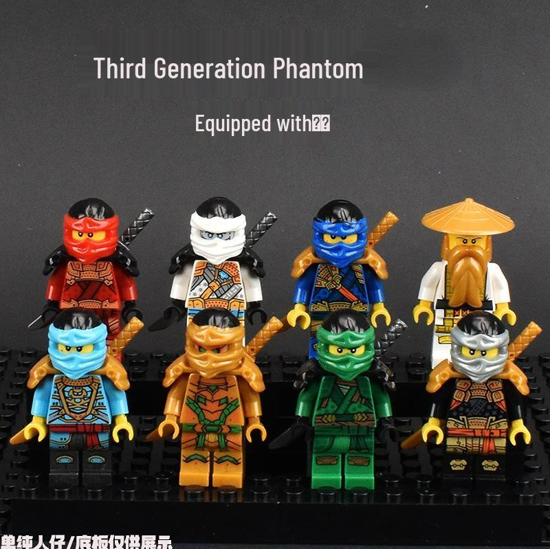 Golden Ninja Phantom Collection: Full Set of Ghost, Snake Monster, and Ninja Building Block Minifigures.