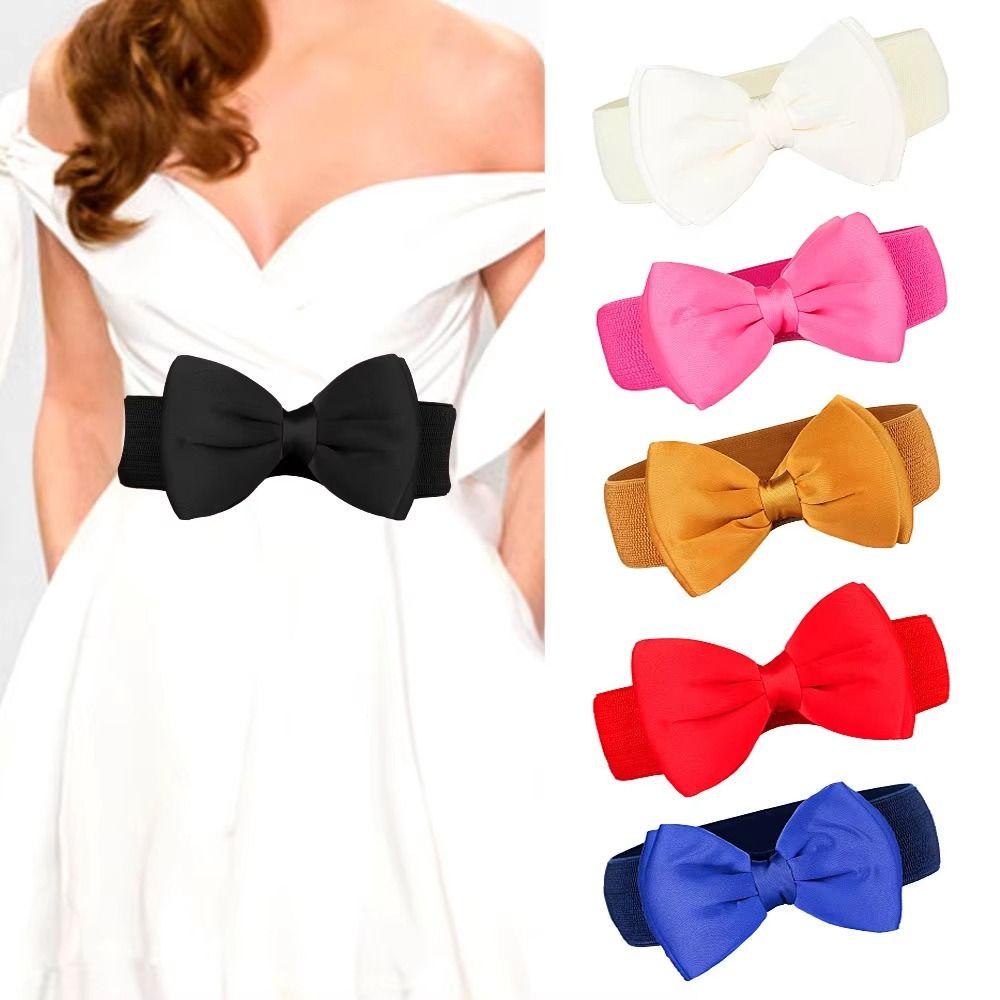 

1Pcs Elastic Bow Waistband Wide Satin Bow Belt New Waist Belt Clubs Party yellow