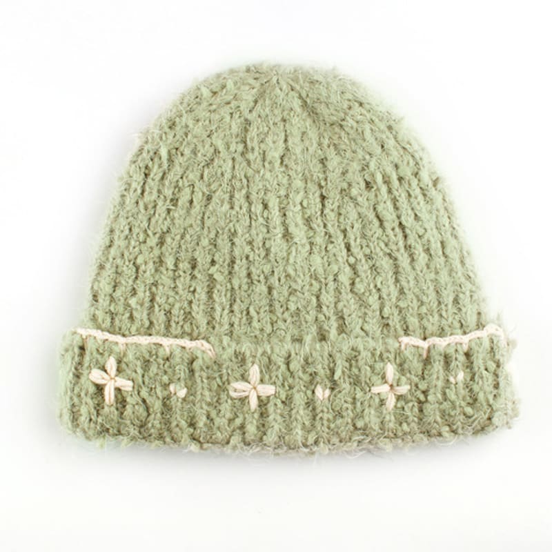 

Шапка-бини ручной вязки с цветком_СВЕТЛО-ЗЕЛЕНАЯ ONE