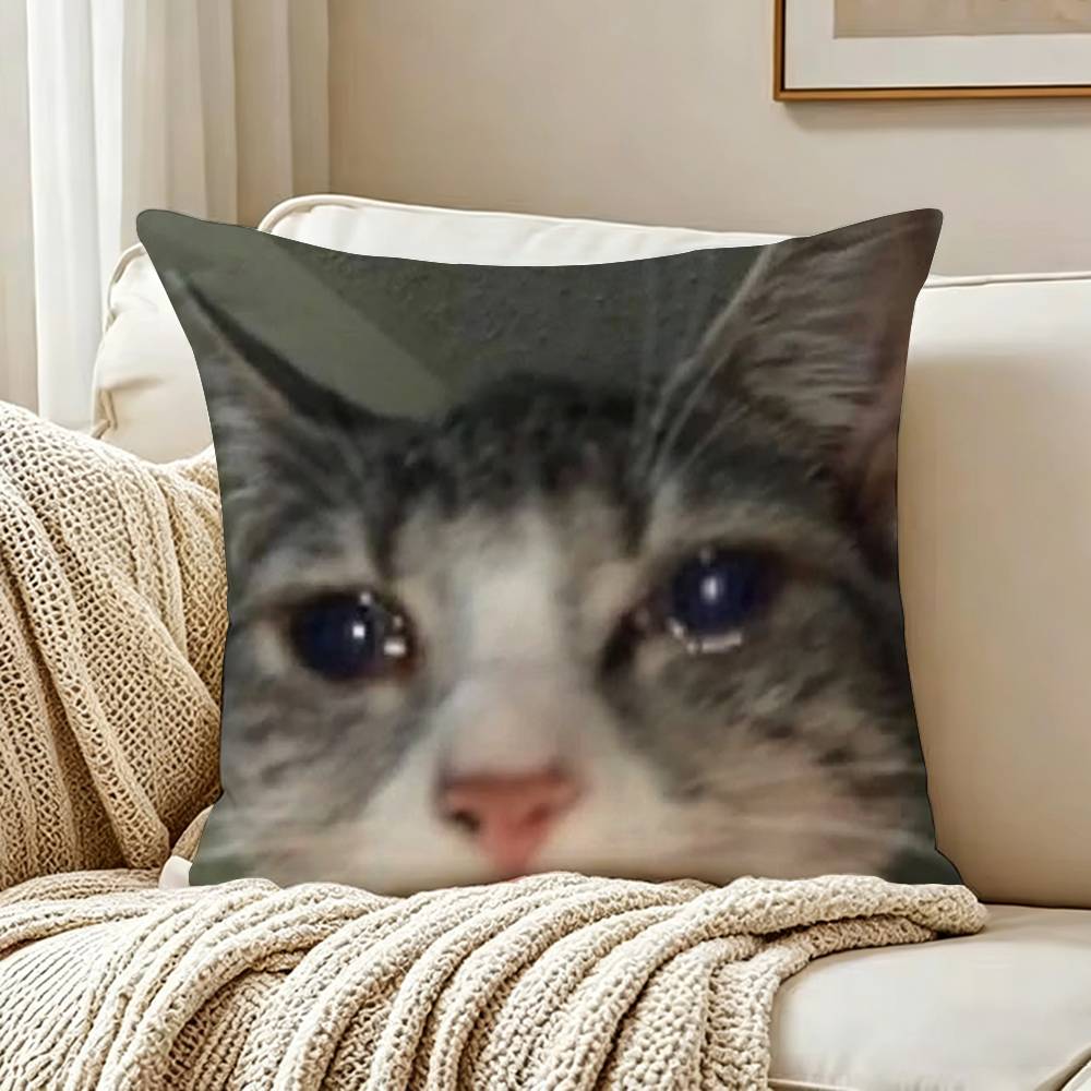 Cute Cat Thousand Yard Stare Meme Pillow Case Living Room Sofa Cushion Cover Suitable For Home Bedroom Room Decoration