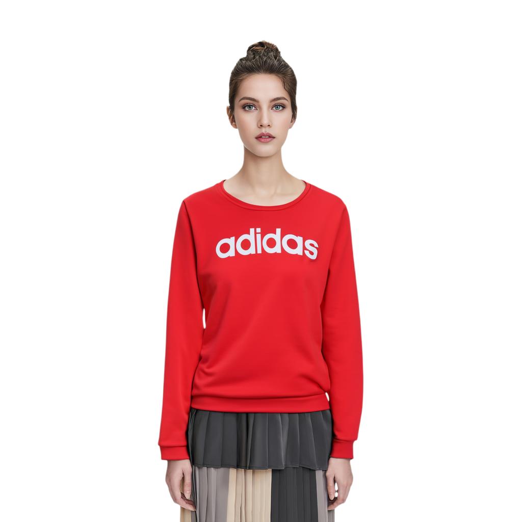 Adidas Neo Letter Logo Printed Crew Neck Pullover Long Sleeve American Sweatshirt Women sweatshirt Red DZ7678