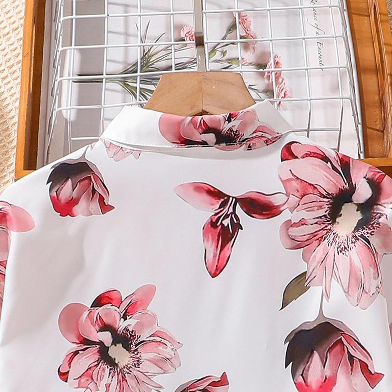 Kinderbekleidung 8-12J Mädchen Sommerhemd Neue Mode Druck Sonnenschutz Langarm Top + Shorts Set 2PCS