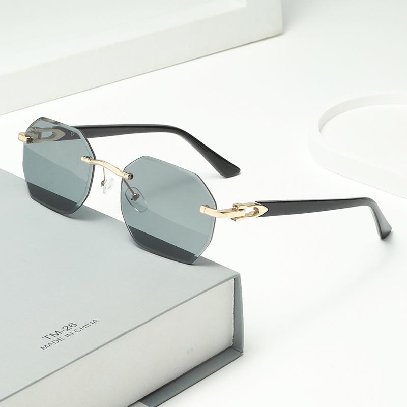 Fashionable 2Pcs/set Women Men Square Sunglasses Frameless Rectangular Sunglasses Gradient Sun Glasses Polygon Sunglasses