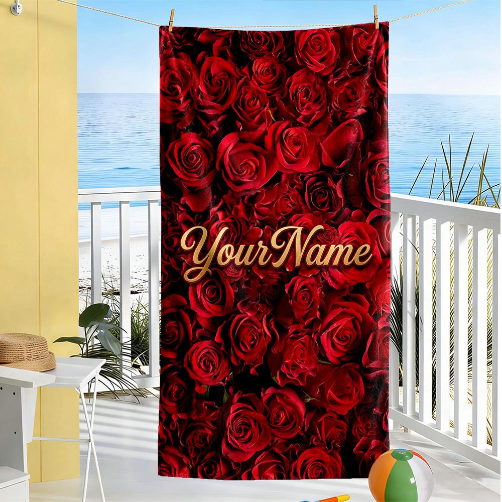 Rose Personalized Name Beach Towel Soft Durable Quick-Dry Suitable for Sports Travel Swimming Yoga Bathroom Beach And Pool