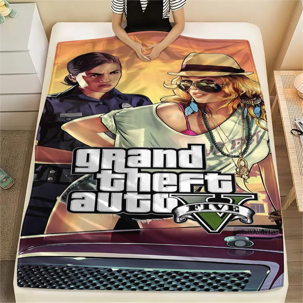 1 ks Flísová deka s potiskem Grand Theft Auto, Vysoce kvalitní, Pro všechna roční období, Domácí dekorace, Teplo a pohodlí, Perfektní jako vánoční dárky