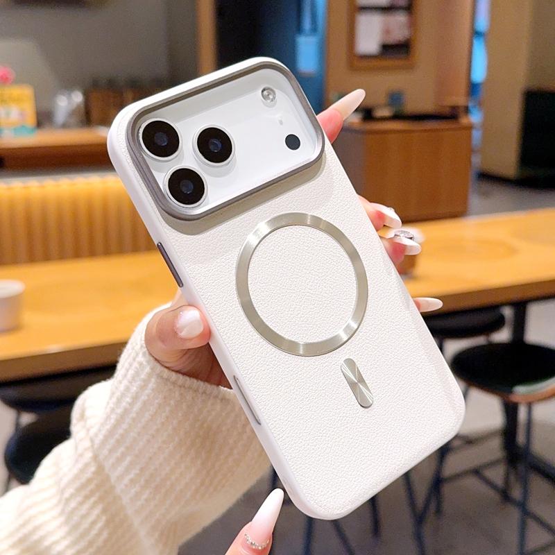 

For iPhone 17 16 15 Pro Max Air Case Magnetic CD Pattern PU Leather Metal Camera Lens Frame Cover for iPhone17 iPhone17 Pro Max