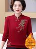 Mom's Chinese Embroidered Top: Fashionable Plus Velvet Sweater for Middle-Aged & Elderly Women, Autumn/Winter Base Layer