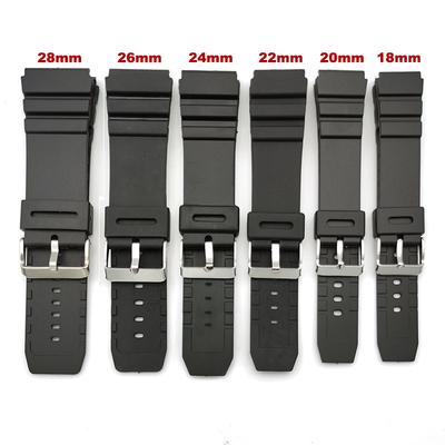 18 20 22 24 26 28mm Universelles Schwarzes Silikonarmband für W800H SGW400 F91W F84 F105/108/A158/168 AE1200 Gummi-Uhrenarmband