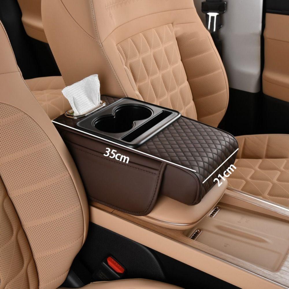 PU Leather Center Console Armrest Cushion Height Increasing Cup Holder Portable Armrest Pad