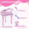 Tastiera per Bambini con 37 Tasti, Pianoforte con Sgabello e Microfono, Modalità di Apprendimento LED, Registrazione, Strumento Musicale Pianoforte per Bambini di 3-6 Anni Rosa