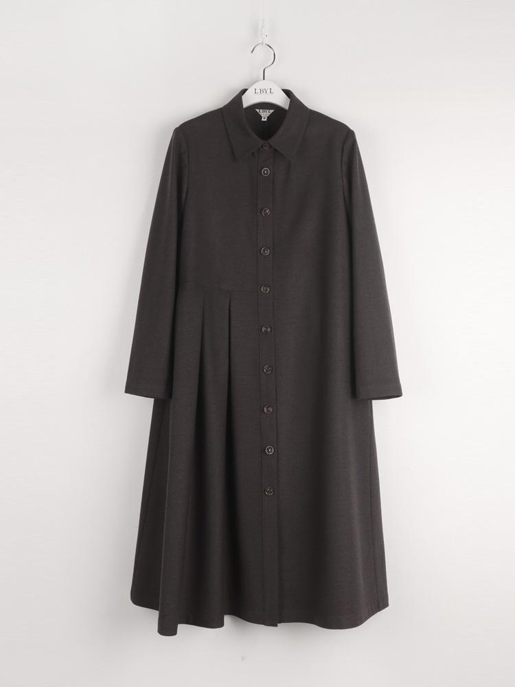 LBYL Wool Gray Simple Collar Pintuck Dress