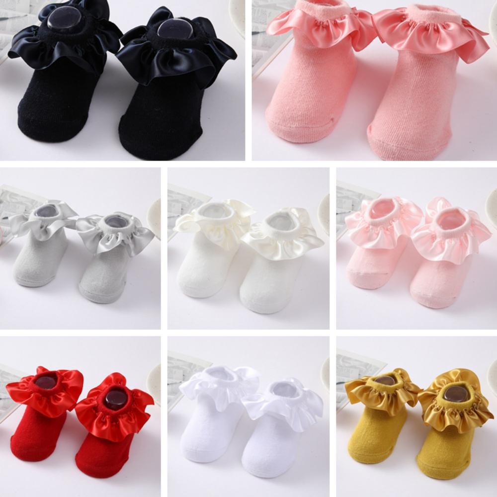 Baby Girl Socks Cotton Breathable Satin Ruffle Princess Knit Socks Children Ankle Short Socks Indoor Floor Socks