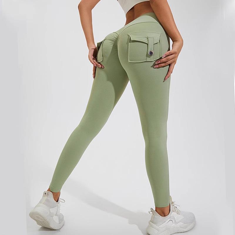 High Waist Cargo Pocket Butt Lift Yoga Pants - Fashion Nude Feel, Elastic Tummy Control, Quick-Dry Leggings