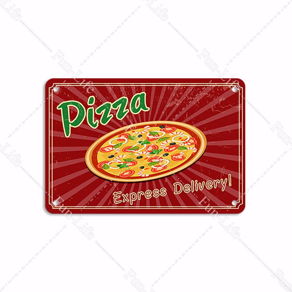 Pizza Dessert Metal Poster Food Tin Sign Plaque Metal Restaurant Vintage Wall Decor for Bar Club Metal Signs 20x30cm