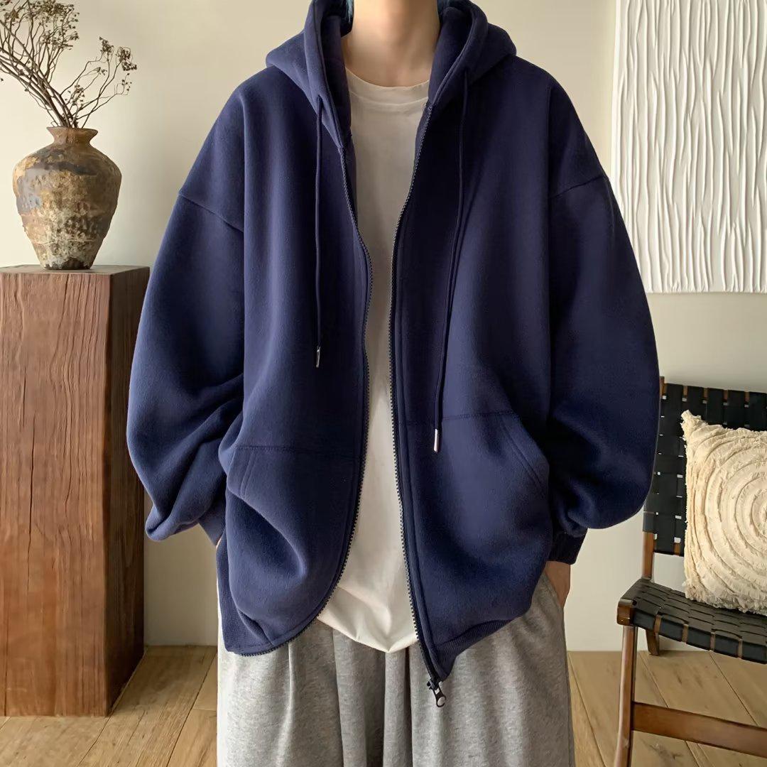 

Мужская куртка с капюшоном цвета красного вина: Весна/Осень Плотный свободный свитер-кардиган на молнии M