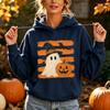 Cute Ghost Witch Hat Pumpkin Bat Hooded Top Women Spooky Season Preppy Style Autumn Pullover for Halloween Night Event Clothing