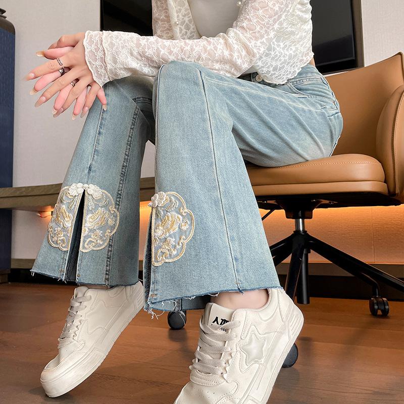 

Американские джинсовые женские брюки с вышивкой, универсальные повседневные джинсовые брюки узкого кроя XXL синий