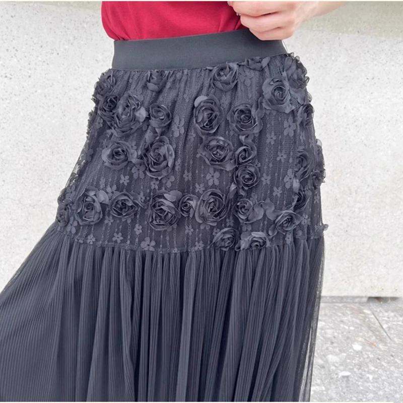 Xitao Flower Patchwork Lace Elastic Waist Skirt ZMY1142