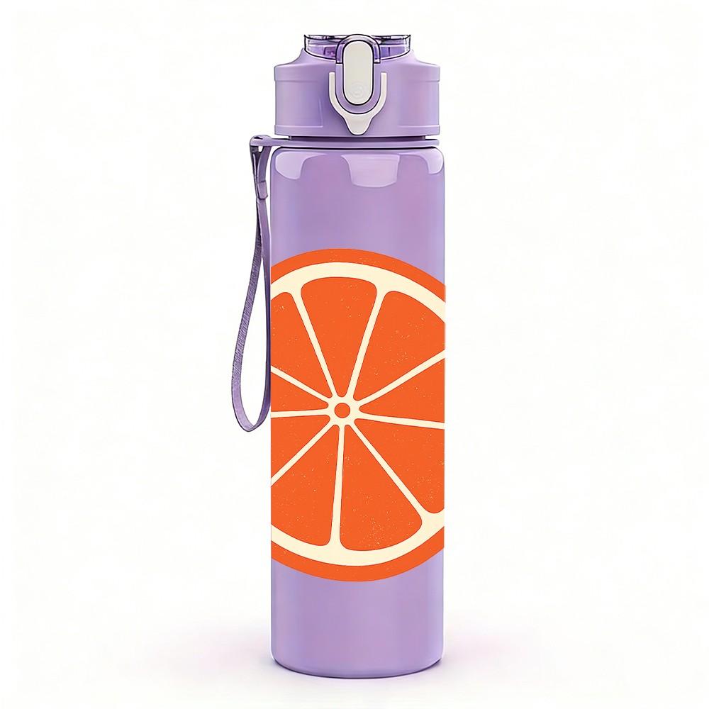 1PC Fresh Orange Slice Fruit Minimalist 750ml Color Plastic Sports Water Bottle Leakproof Flip Straw Lid Suitable for Sports Office Home Use