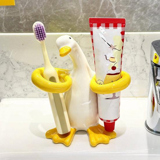 Electric Toothbrush Holder Duck Shape Holder, Ceramic Stand, Sturdy Toothpaste Cute Bathroom Countertop Organizer, for Bathrooms Durable Organizer