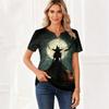 Womens Casual V Neck Short Sleeve Button T Shirt Halloween Pumpkin Witch Print Top Lightweight Comfortable Fit