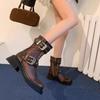4.5 Medium Heel Thick-soled Mesh Boots Women's Summer New Hollow Mesh Thin Short Boots Belt Buckle Cool Boots