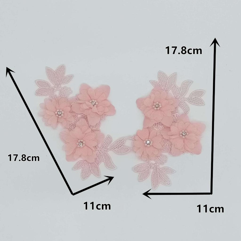 Rosa brodert perlebesatt strass 3D blondeklippeapplikasjon for DIY klesaccessoirer