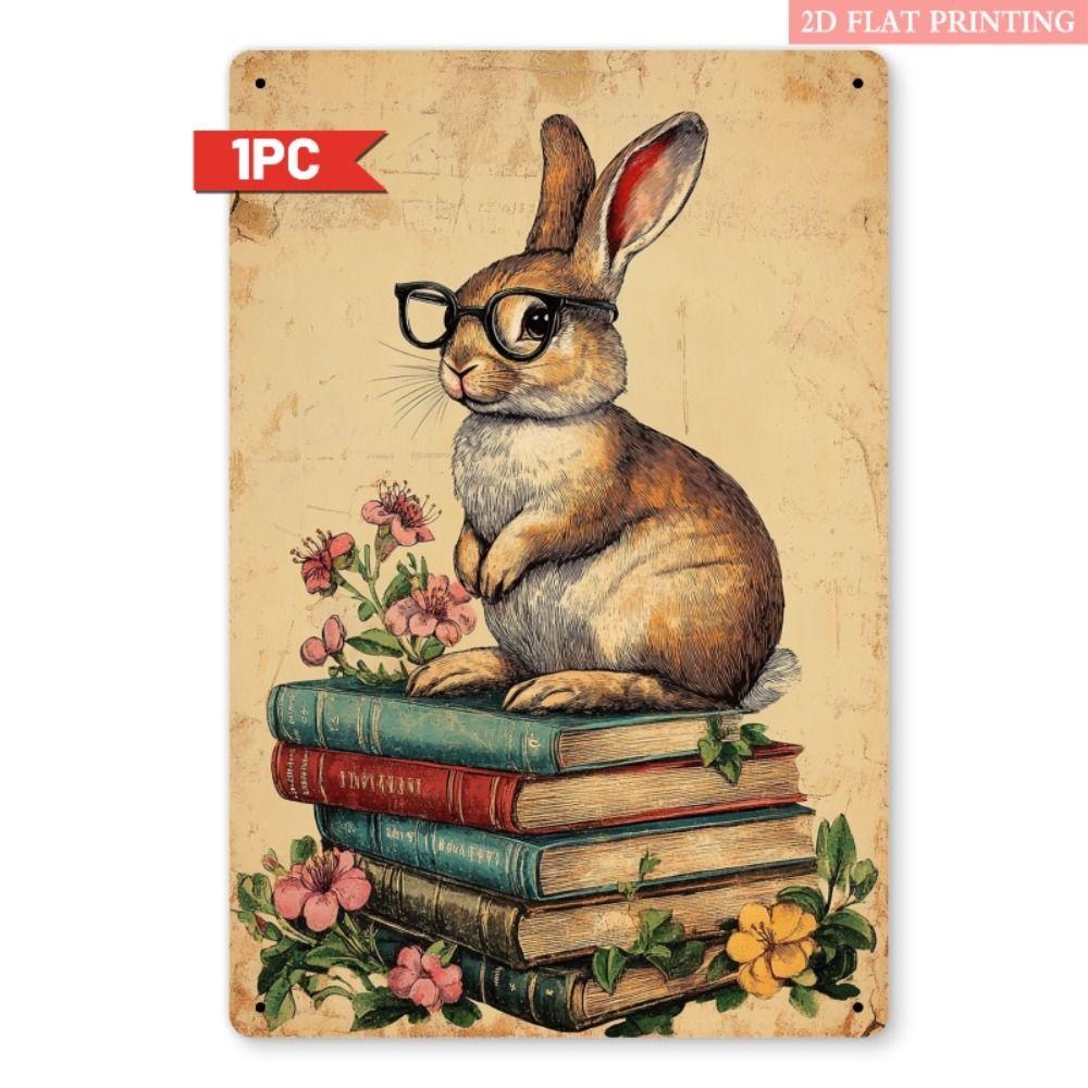 Tin Sign Retro Easter Rabbit Floral Wall Art Home Holiday Decor Metal Poster