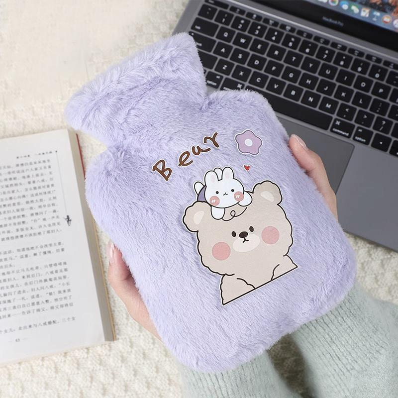 Cartoon Hot Water Bag with Cloth Cover Kawaii Plush Warm Bag Plush Hot Water Bottle Portable Hand Warmer Home School Supplies