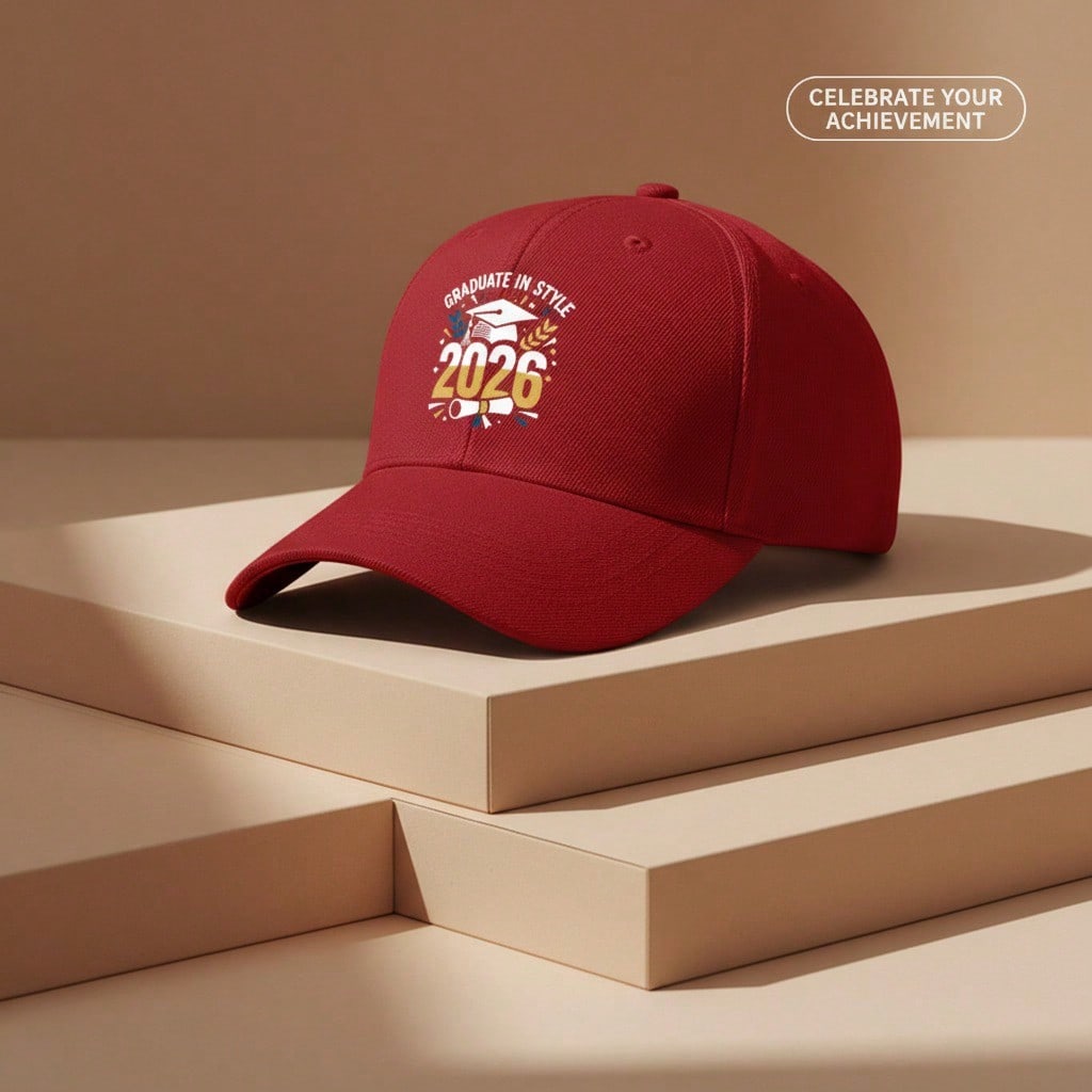 2026 Graduation Baseball Cap - Printed '2026' & Cap Graphic, Unisex Polyester Adjustable Breathable Lightweight Sun Protection Casual Outdoor Sports