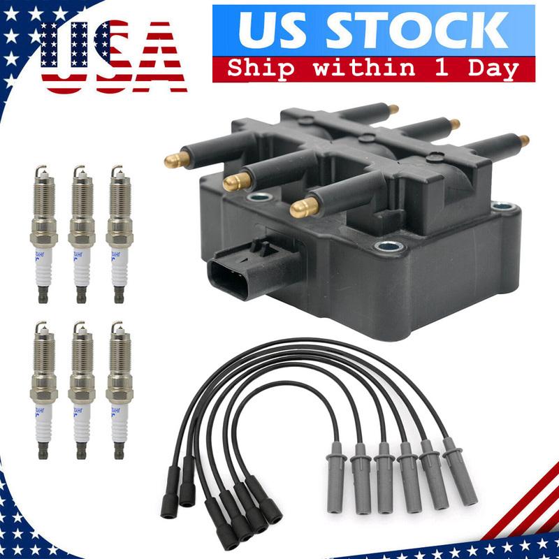 Ignition Coil Pack UF305 +6 Spark Plugs +6 Wires Set For Chrysler Town & Country Pacifica Voyager Dodge Grand Caravan 3.3L 3.8L