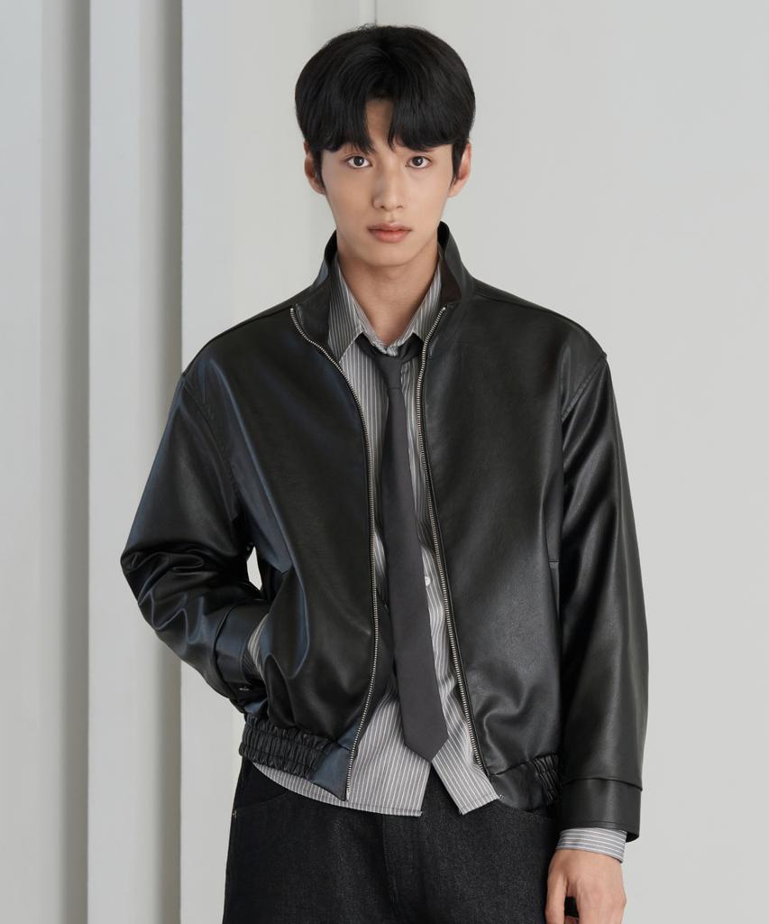 HYOJI 26 Fw Leather High-Neck Blouson Crop Jacket (Black)