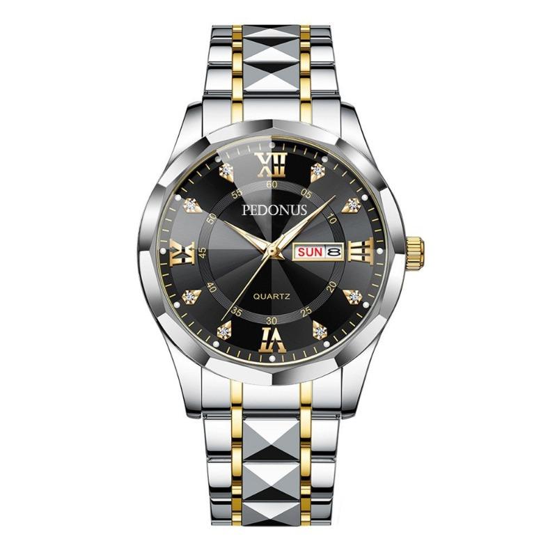 Men's Watch Fashion Casual Luminous Double Calendar Steel Strap Quartz Watch