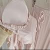 Pajamas with chest pads women's summer pure pink pants long sleeves long loose large size lace imitation cotton round neck loungewear set