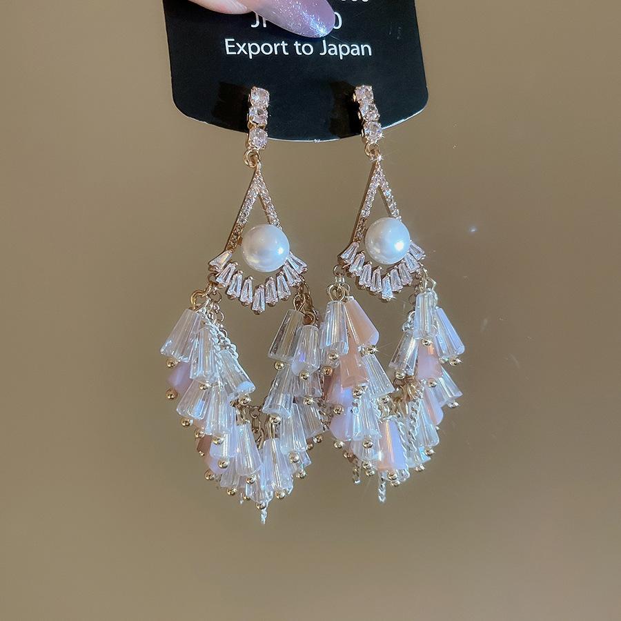 Retro Silver Needle Zircon Glass Water Drop Earrings Court Temperament Stud Earrings Personality Trend Versatile Earrings Women