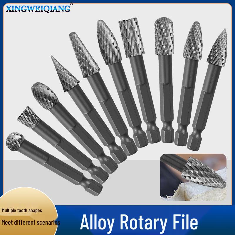 Woodworking Double-Flute Hex Shank Milling Cutter: Engraving, Enlarging Holes, Grooving, Sanding Alloy Steel Rotary File.