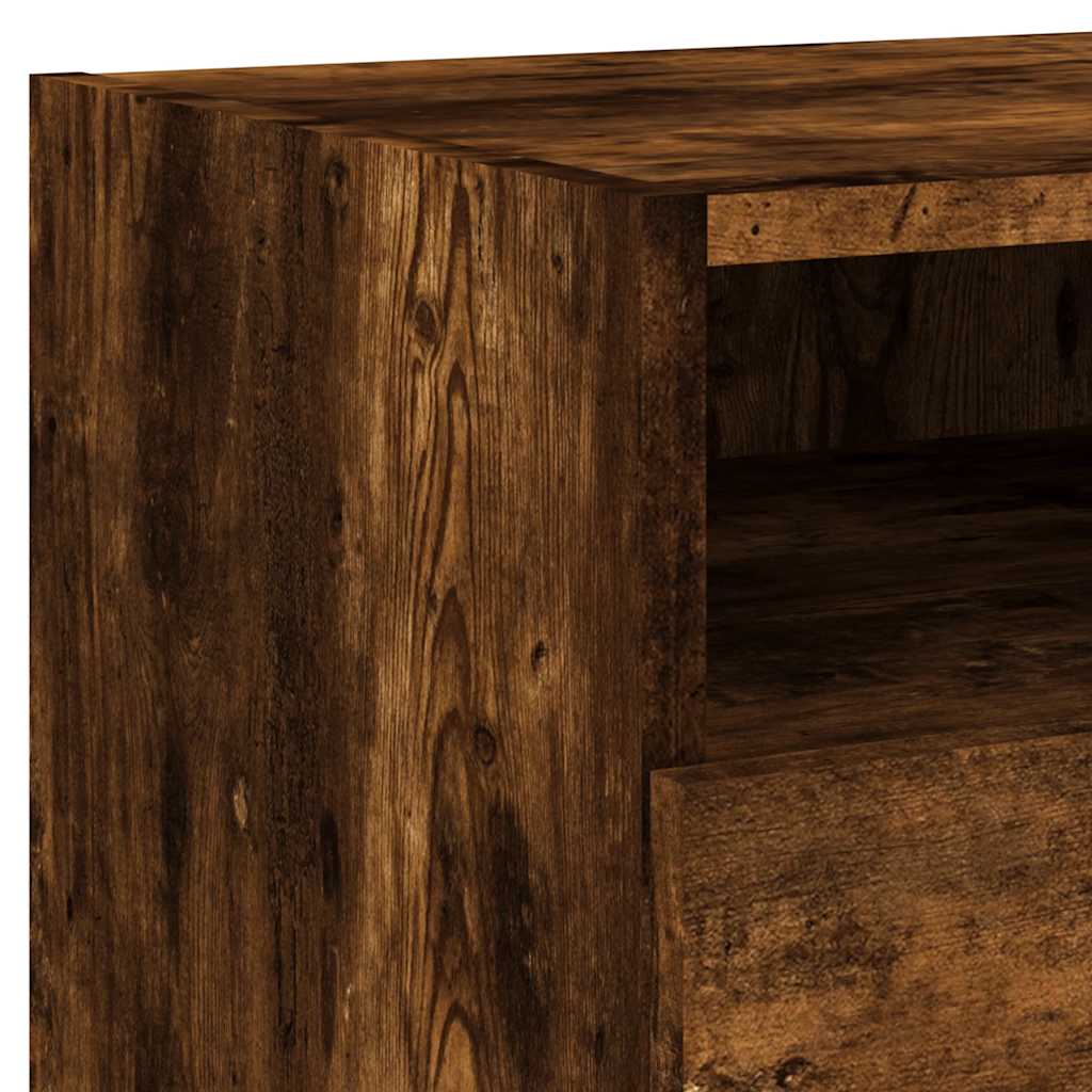 Nightstand with LED Lights Smoked Oak Finish 40 X 39 X 37 Cm