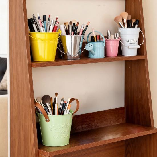 Yousheng Aufbewahrungseimer mit Griff Verdickter Rostfreier Eisenbehälter Blumentopf Schreibtisch-Organizer für Make-up-Pinsel