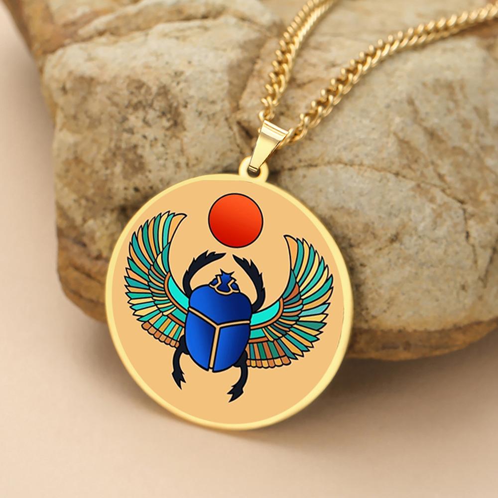 Dawapara Egyptian Scarab Beetle Pendant Necklace Ancient Egypt Jewelry Protection and Blessing Amulet Stainless Steel Necklace